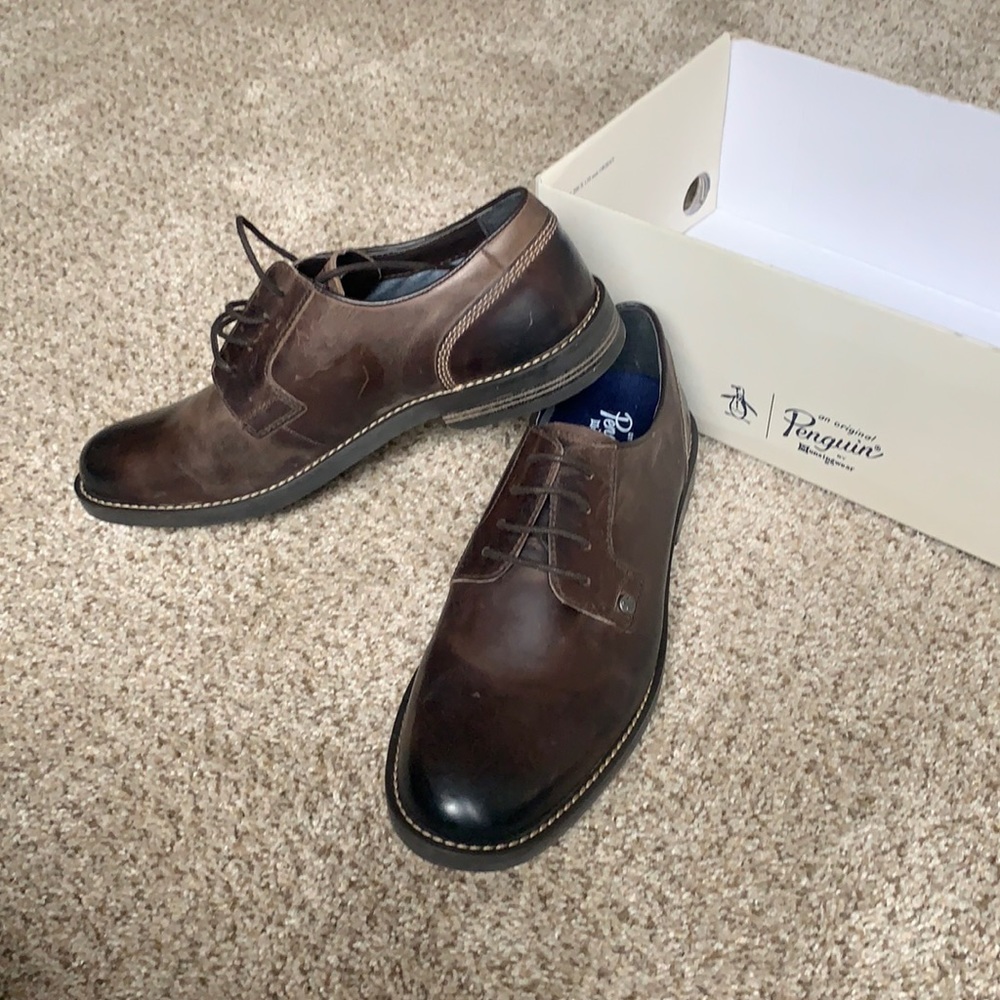 Brand New Men’s Size 11 Leather Oxford Penguin Dress Shoes Brown With Box